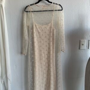 Zara Cream Sheer Embellished Dress